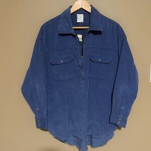 Aerie Offline Navy Half-Zip Corduroy Shacket Size XS Oversized